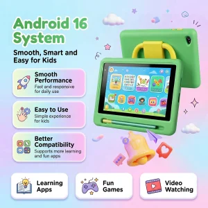 7" Kids Tablet PC Android16 24(3+21)GB Expanded RAM 128GB Storage Five‑Core Processor Shock‑Proof Protective Case Stylus Pen - Thumbnail Image 9
