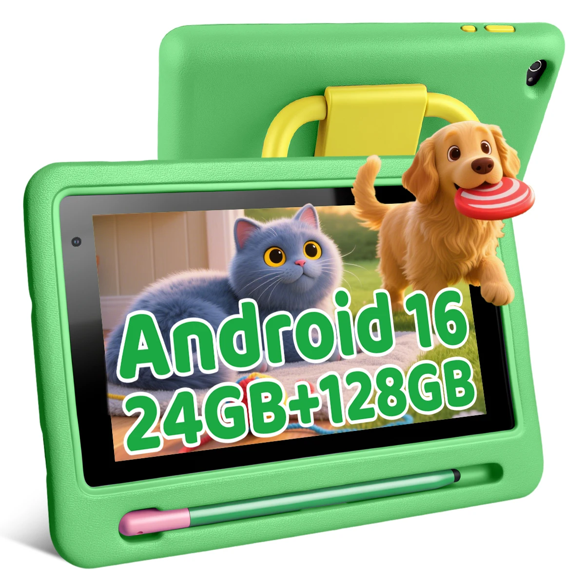 7" Kids Tablet PC Android16 24(3+21)GB Expanded RAM 128GB Storage Five‑Core Processor Shock‑Proof Protective Case Stylus Pen - Image 1
