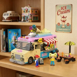 1207PCS LED Ice Cream Truck Building Blocks Set Type-C Rechargeable k - Thumbnail Image 7