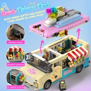 1207PCS LED Ice Cream Truck Building Blocks Set Type-C Rechargeable k - Thumbnail Image 3