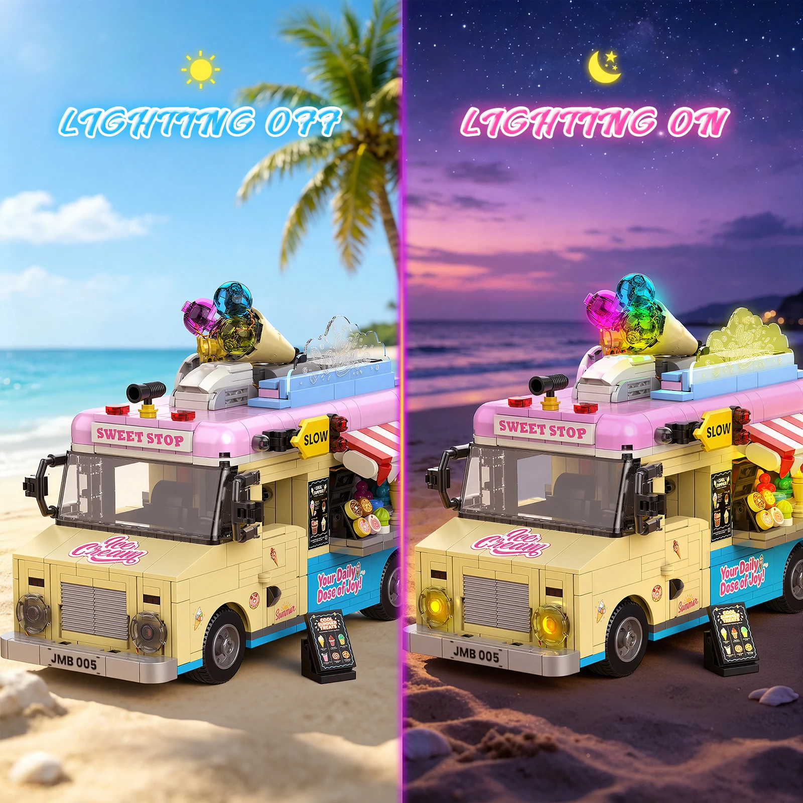 1207PCS LED Ice Cream Truck Building Blocks Set Type-C Rechargeable k - Image 5