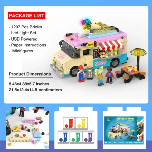 1207PCS LED Ice Cream Truck Building Blocks Set Type-C Rechargeable k - Thumbnail Image 8