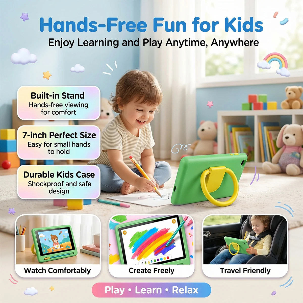 7" Kids Tablet PC Android16 24(3+21)GB Expanded RAM 128GB Storage Five‑Core Processor Shock‑Proof Protective Case Stylus Pen - Image 5