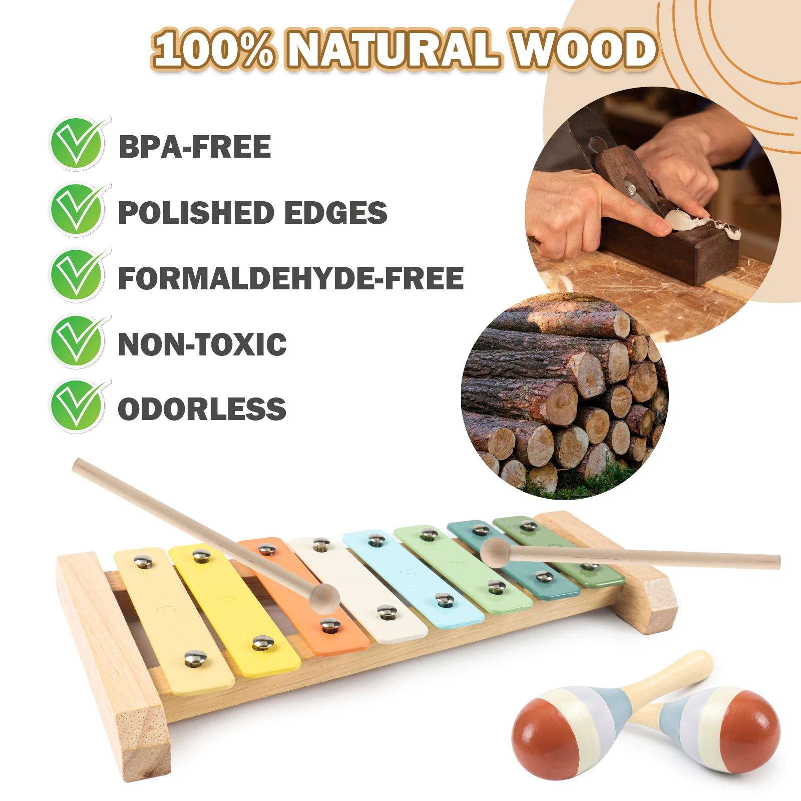 11 in 1 Toddler Musical Instruments,Wooden - Image 2