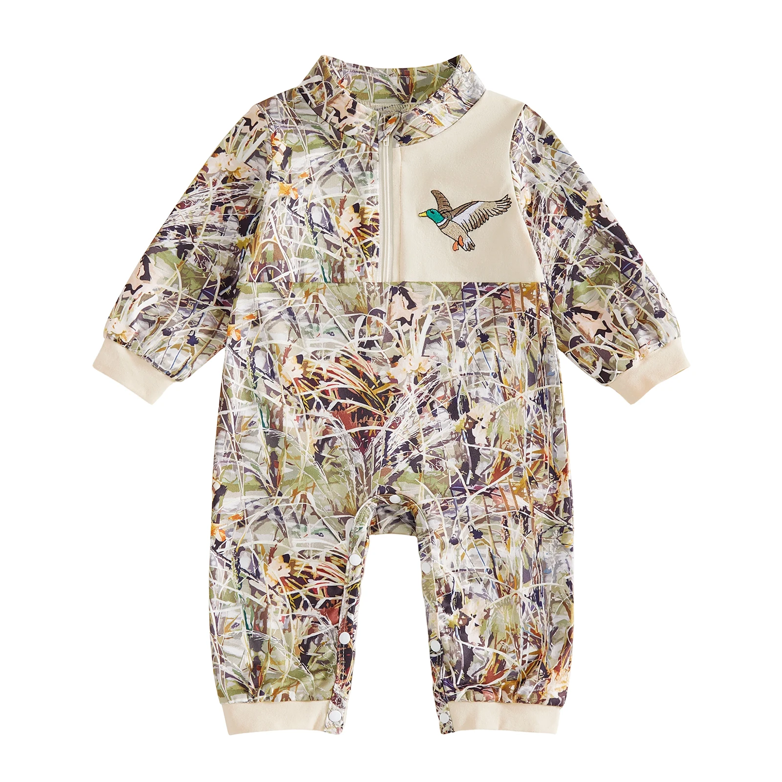 Baby Boy Long Baby Romper-Duck-Reindeer Neck Pattern Zip Zip Up - Image 7