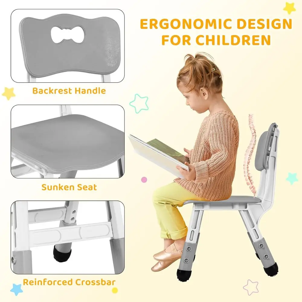 Kids Table and 4 Chairs Set, Anti-Slip Toddler Activity Desk | Height Adjustable (18.9–23.6), Wipe-Clean Desktop, Ding, Classroo - Image 4