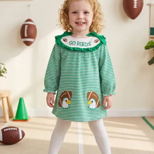 Neck Long Dress Long Dress Letter Toddler-Girl-Fall Girl Rugby Embroidery - Thumbnail Image 2