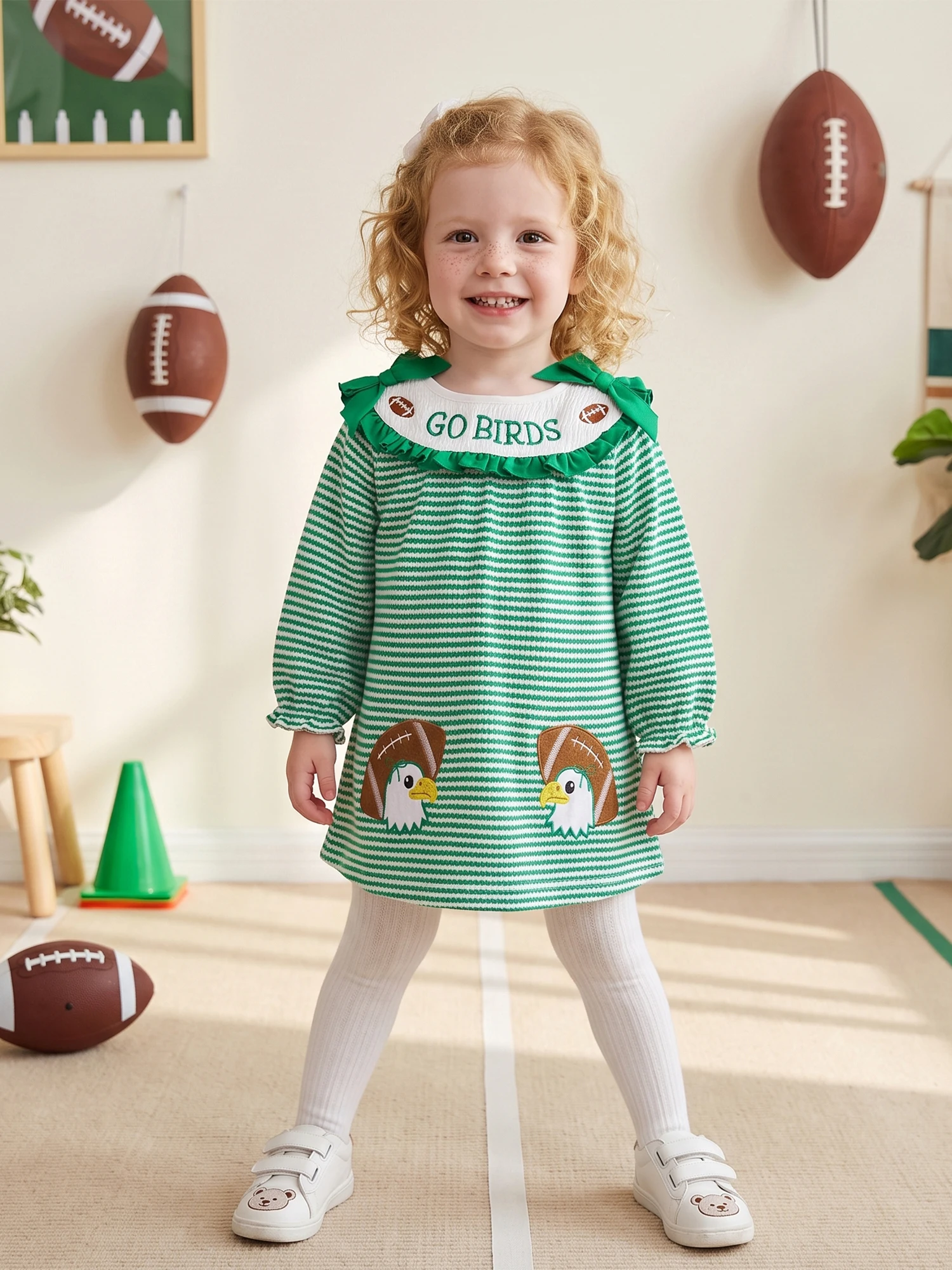 Neck Long Dress Long Dress Letter Toddler-Girl-Fall Girl Rugby Embroidery - Image 2