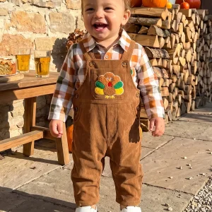 Thanksgiving Oufits Sleeve Sleeve Plaid Romper Thanksgiving Oufit - Thumbnail Image 3