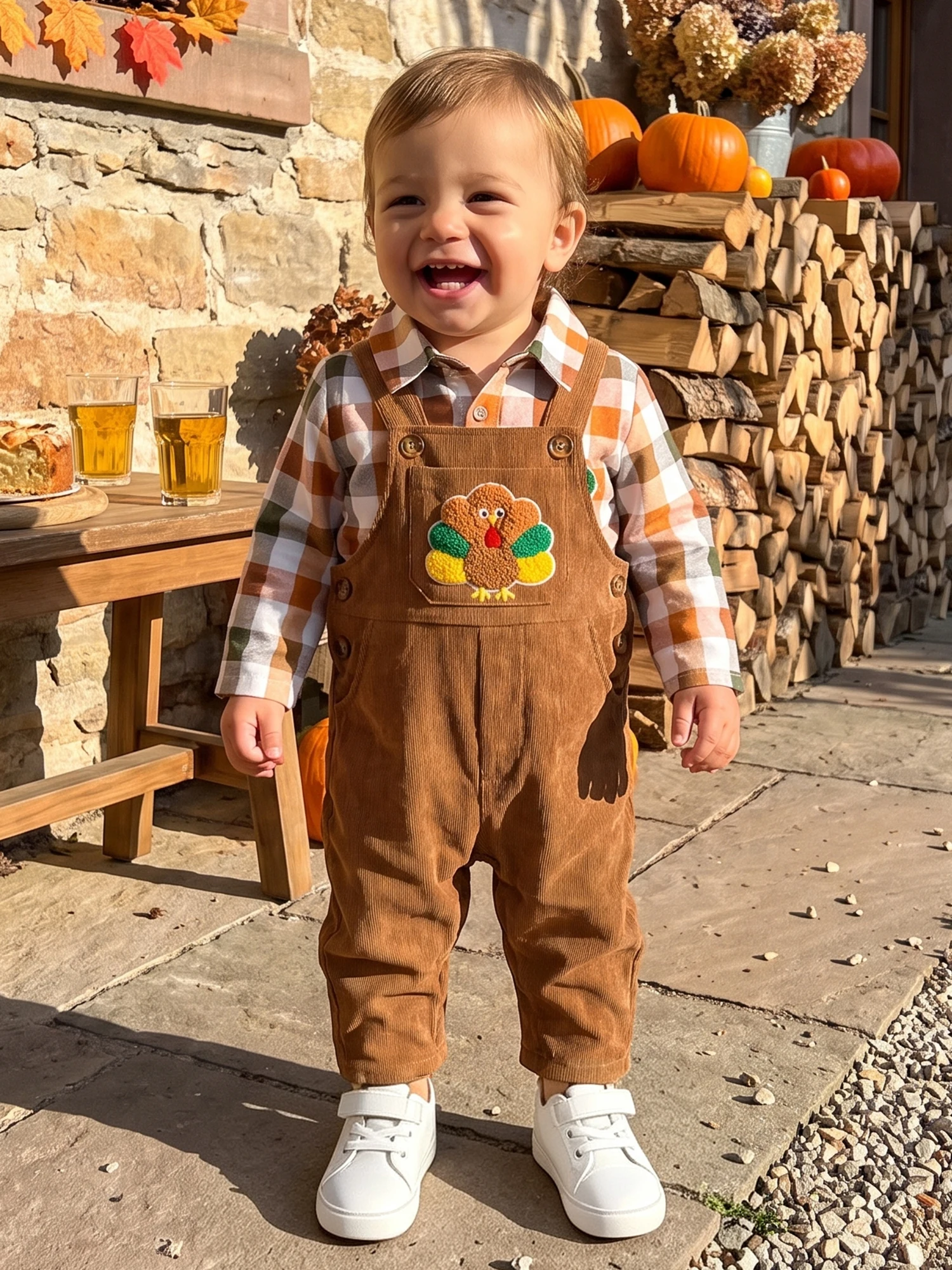 Thanksgiving Oufits Sleeve Sleeve Plaid Romper Thanksgiving Oufit - Image 3