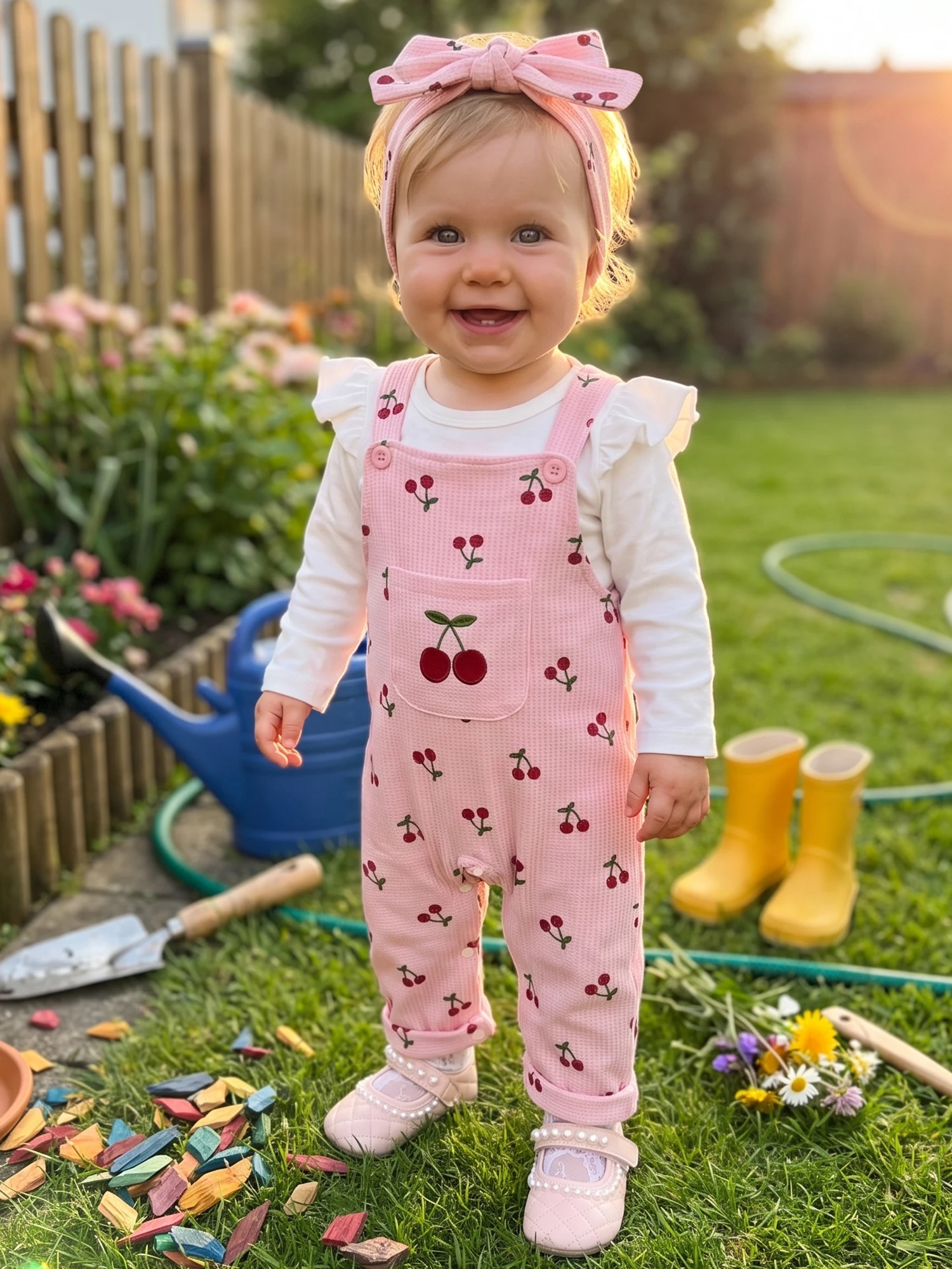 Cherry Print Overalls Long-Sleeve-Romper - Image 3