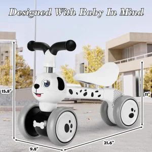 Baby Balance Bike 4‑Wheel Cute Dalmatian Dog Shape Toddler - Thumbnail Image 4