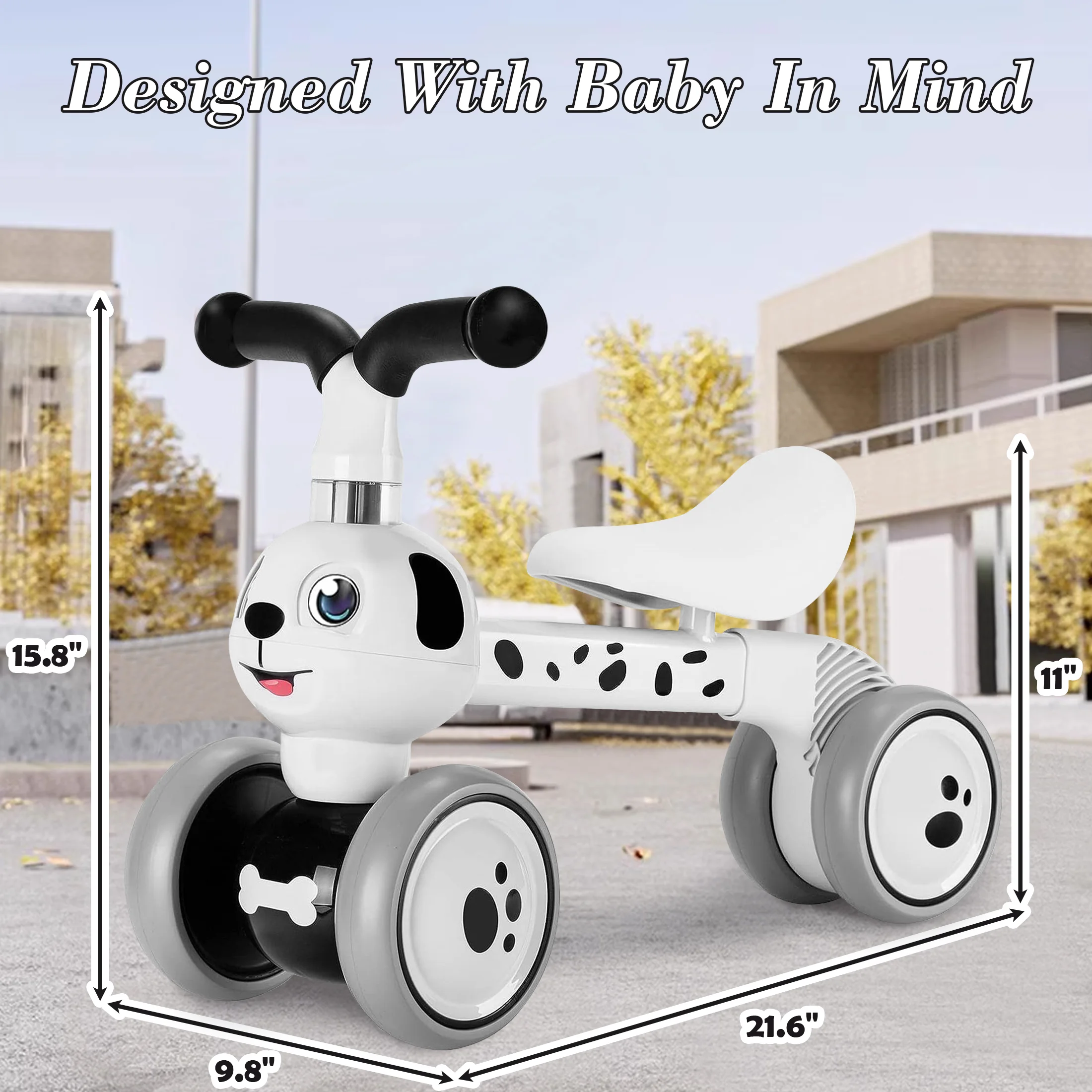 Baby Balance Bike 4‑Wheel Cute Dalmatian Dog Shape Toddler - Image 4