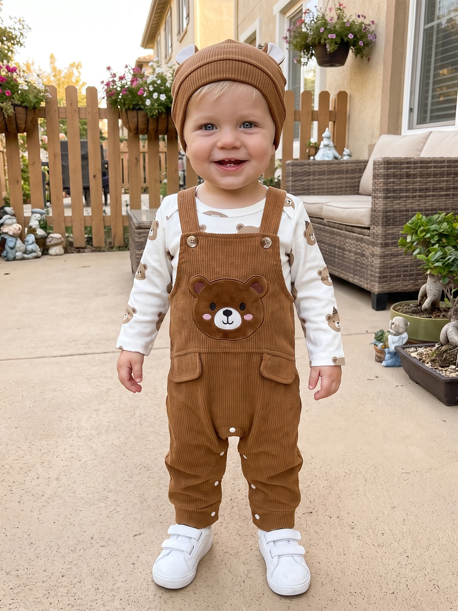 Bear Long Sleeve Romper Cartoon Bear Long Overalls- - Image 5