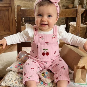 Cherry Print Overalls Long-Sleeve-Romper