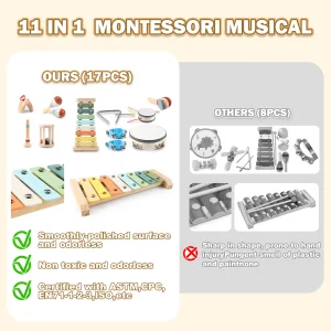 11 in 1 Toddler Musical Instruments,Wooden - Thumbnail Image 4