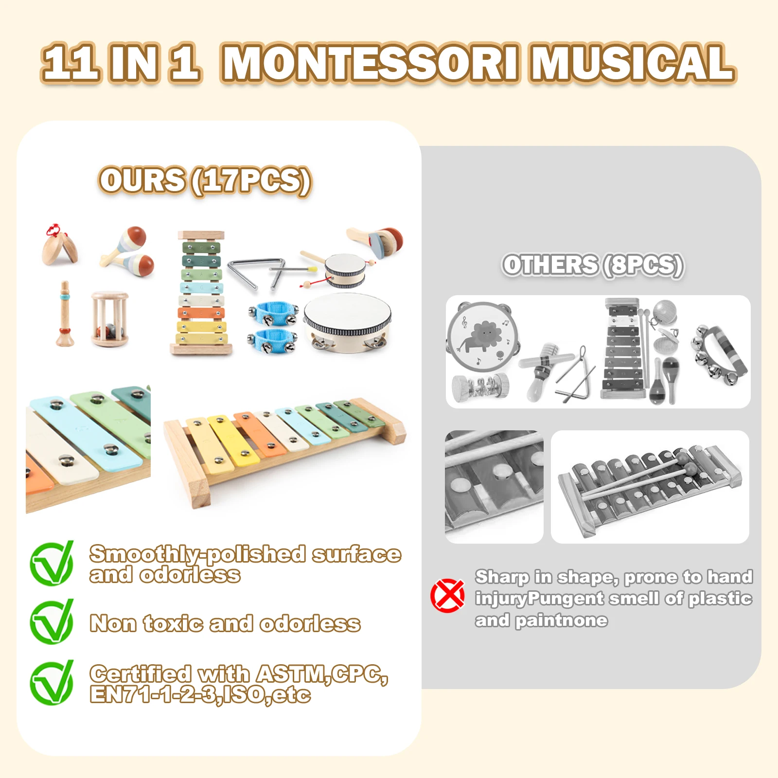 11 in 1 Toddler Musical Instruments,Wooden - Image 4