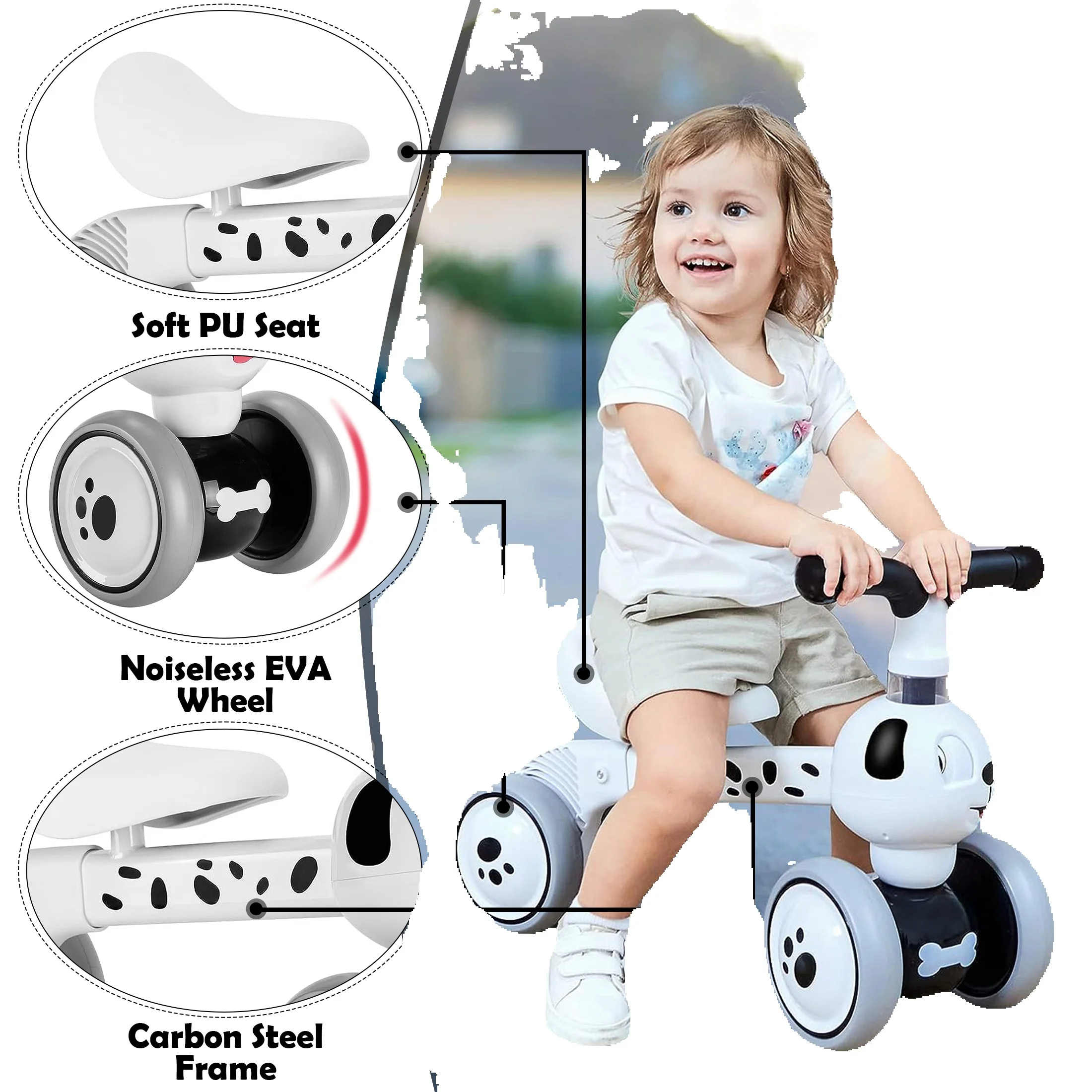 Baby Balance Bike 4‑Wheel Cute Dalmatian Dog Shape Toddler - Image 7