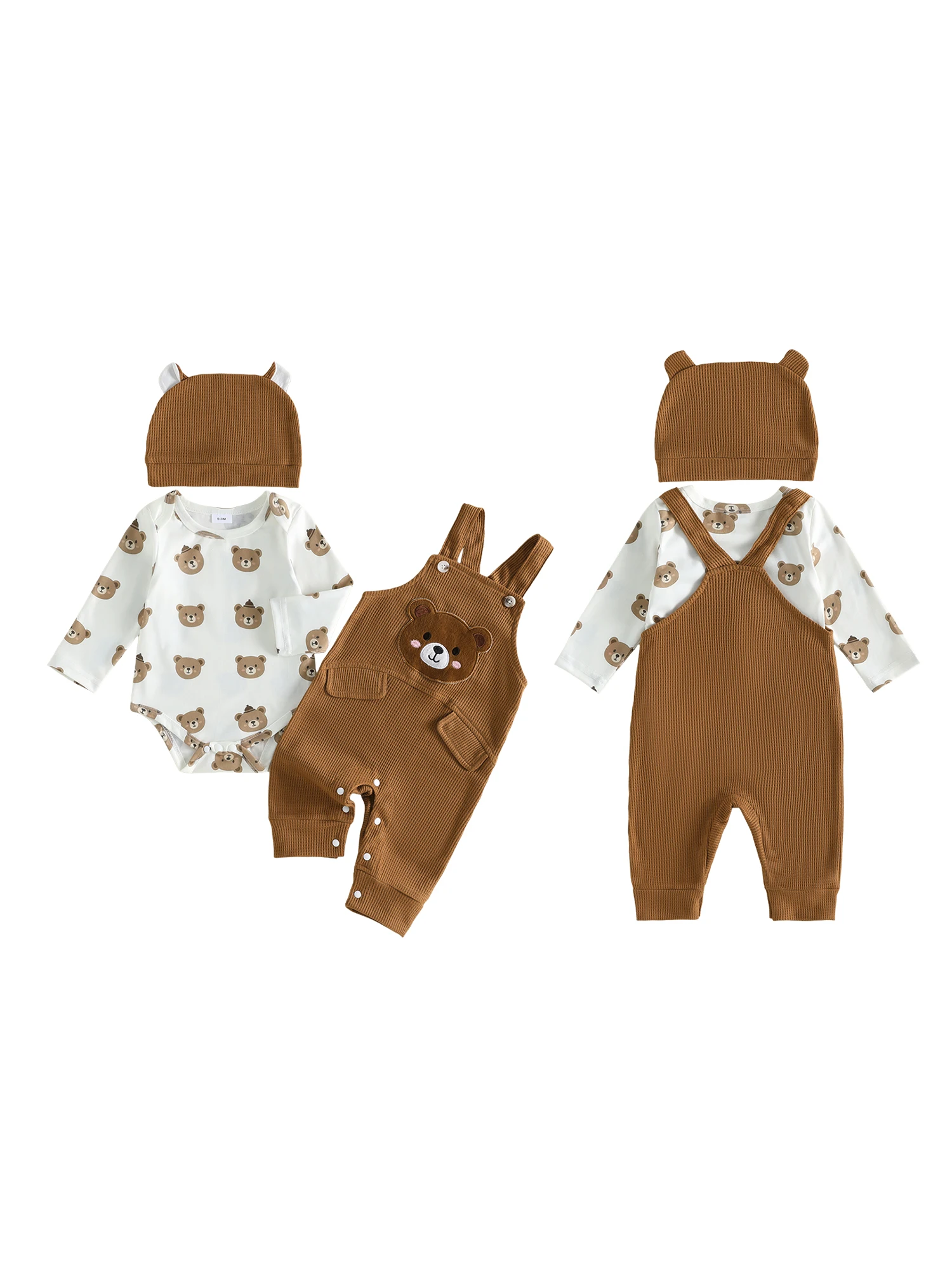 Bear Long Sleeve Romper Cartoon Bear Long Overalls- - Image 4