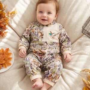 Baby Boy Long Baby Romper-Duck-Reindeer Neck Pattern Zip Zip Up