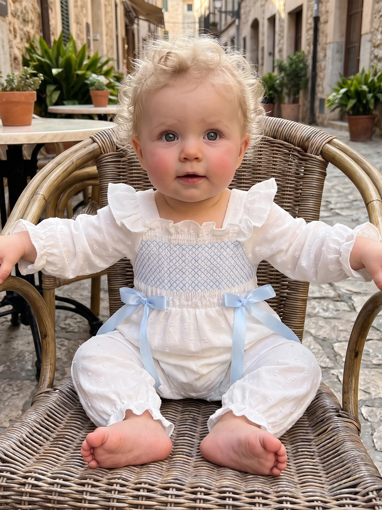 Girls-Romper-Long Baby Girls Romper Baby Smocked - Image 3