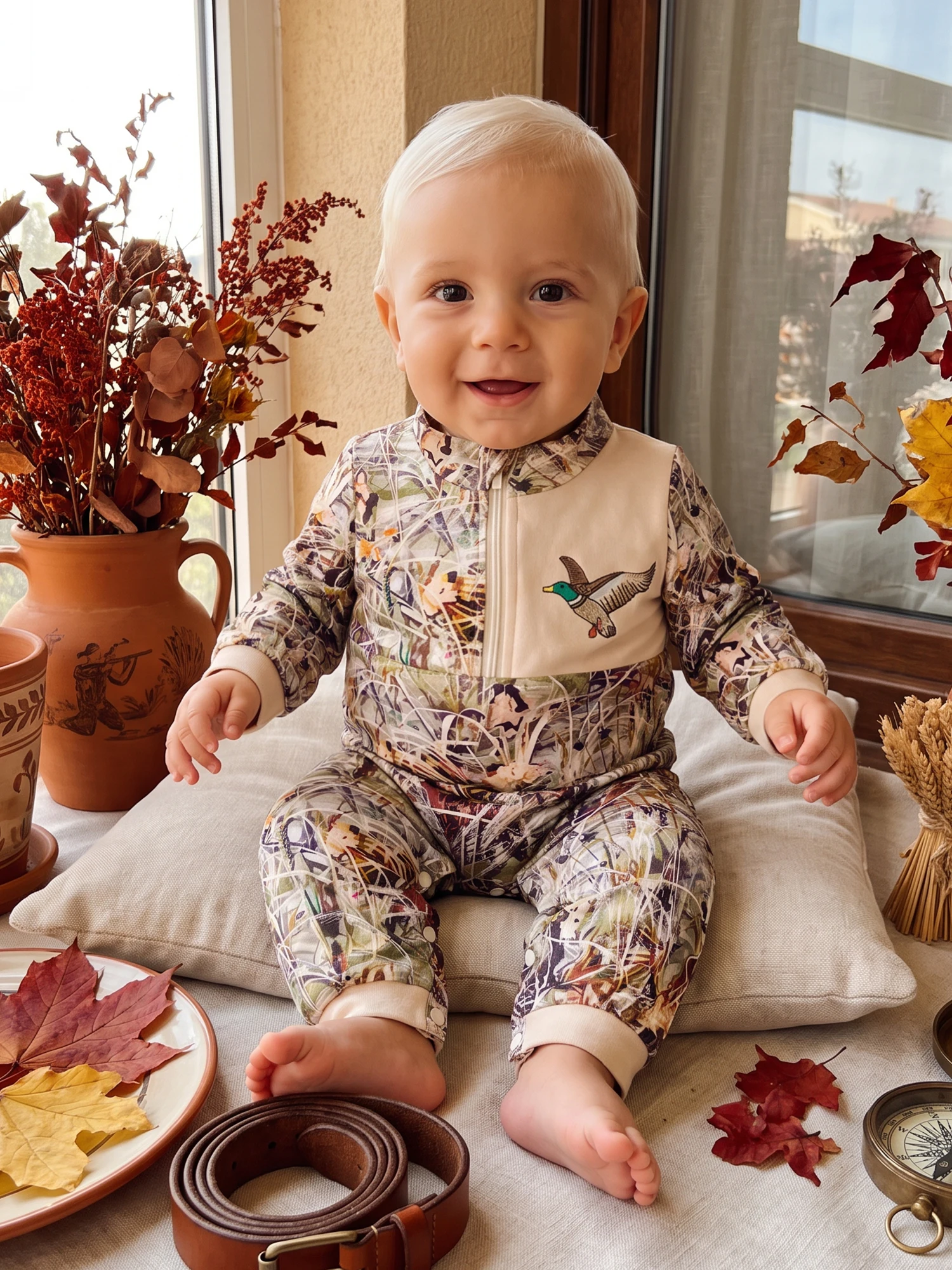 Baby Boy Long Baby Romper-Duck-Reindeer Neck Pattern Zip Zip Up - Image 3