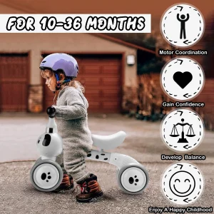 Baby Balance Bike 4‑Wheel Cute Dalmatian Dog Shape Toddler - Thumbnail Image 6