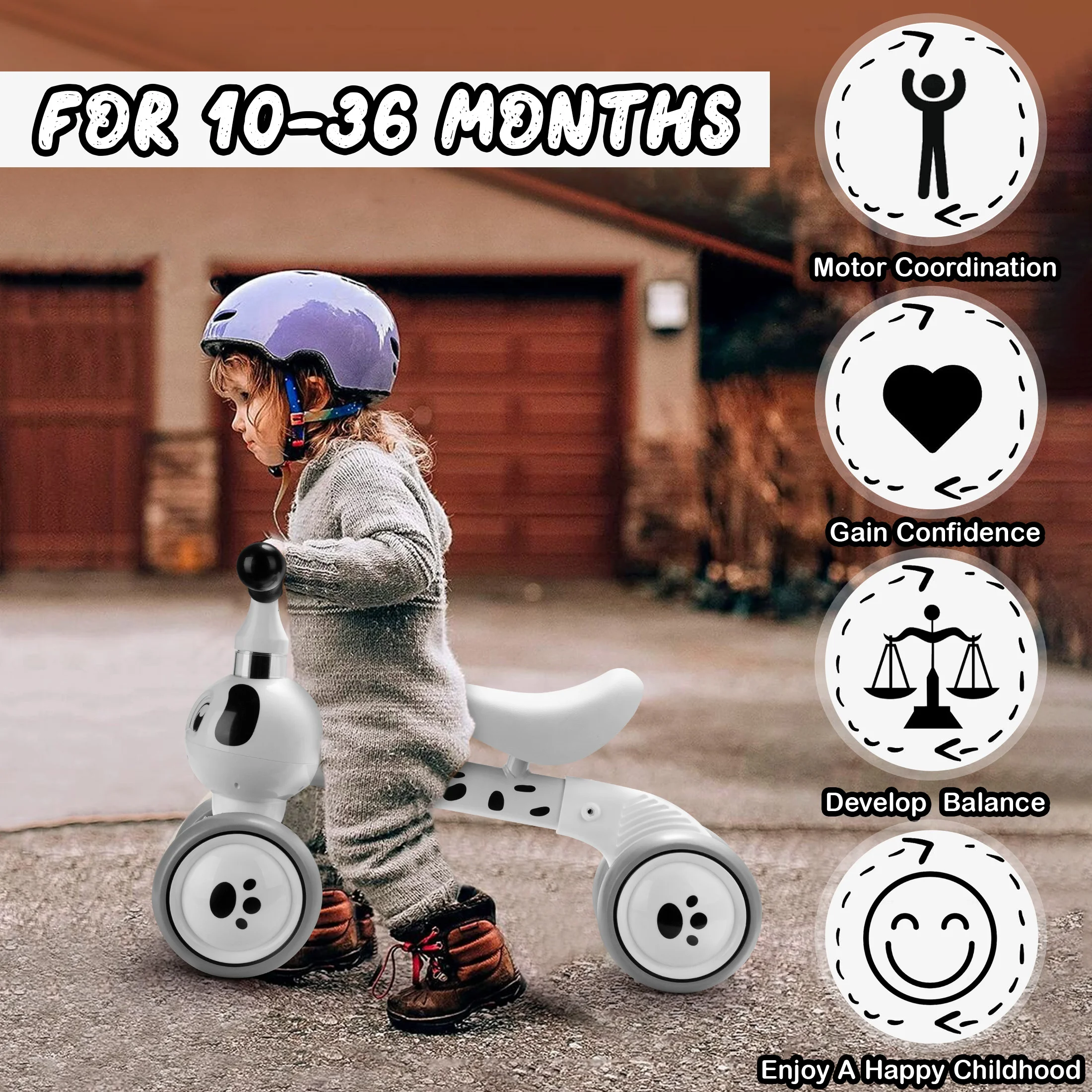 Baby Balance Bike 4‑Wheel Cute Dalmatian Dog Shape Toddler - Image 6