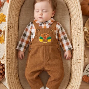 Thanksgiving Oufits Sleeve Sleeve Plaid Romper Thanksgiving Oufit - Thumbnail Image 2
