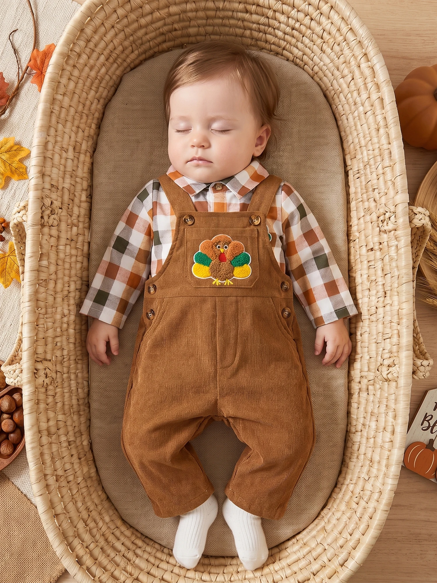 Thanksgiving Oufits Sleeve Sleeve Plaid Romper Thanksgiving Oufit - Image 2