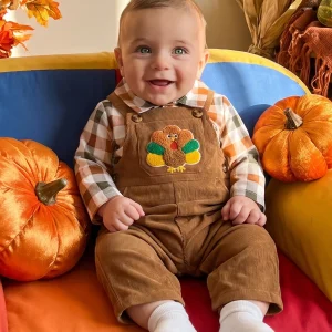 Thanksgiving Oufits Sleeve Sleeve Plaid Romper Thanksgiving Oufit - Thumbnail Image 4