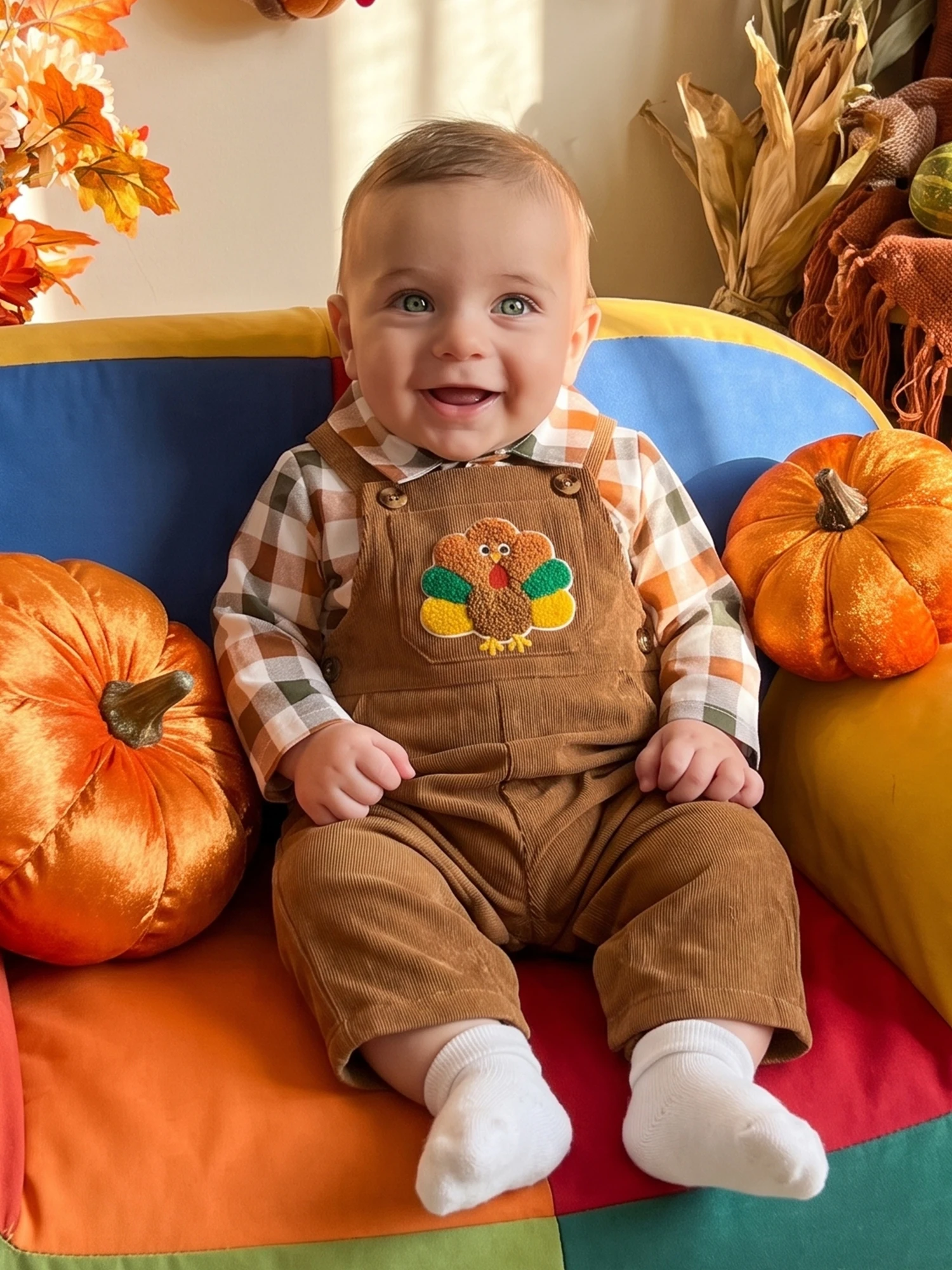 Thanksgiving Oufits Sleeve Sleeve Plaid Romper Thanksgiving Oufit - Image 4