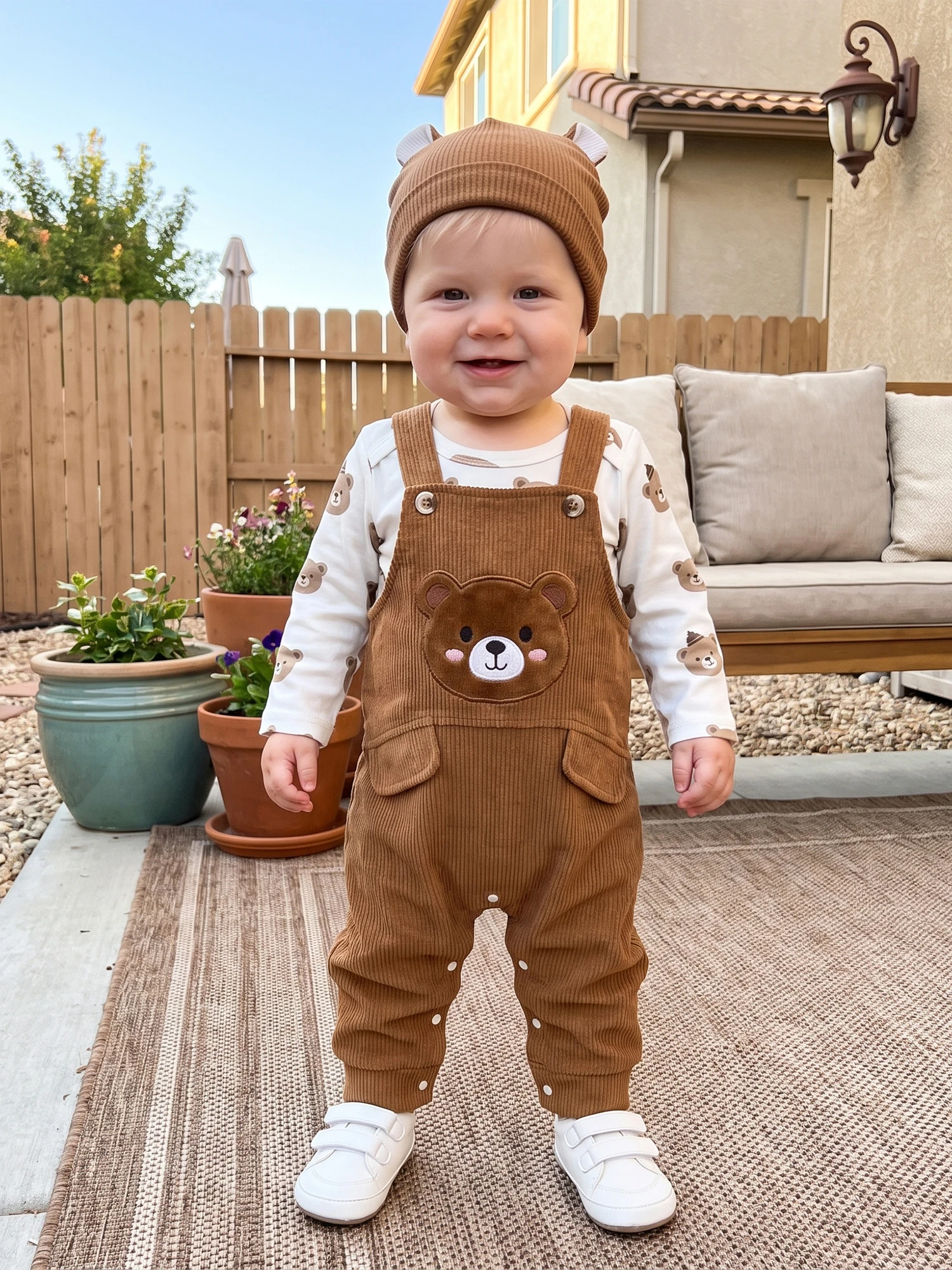 Bear Long Sleeve Romper Cartoon Bear Long Overalls- - Image 3