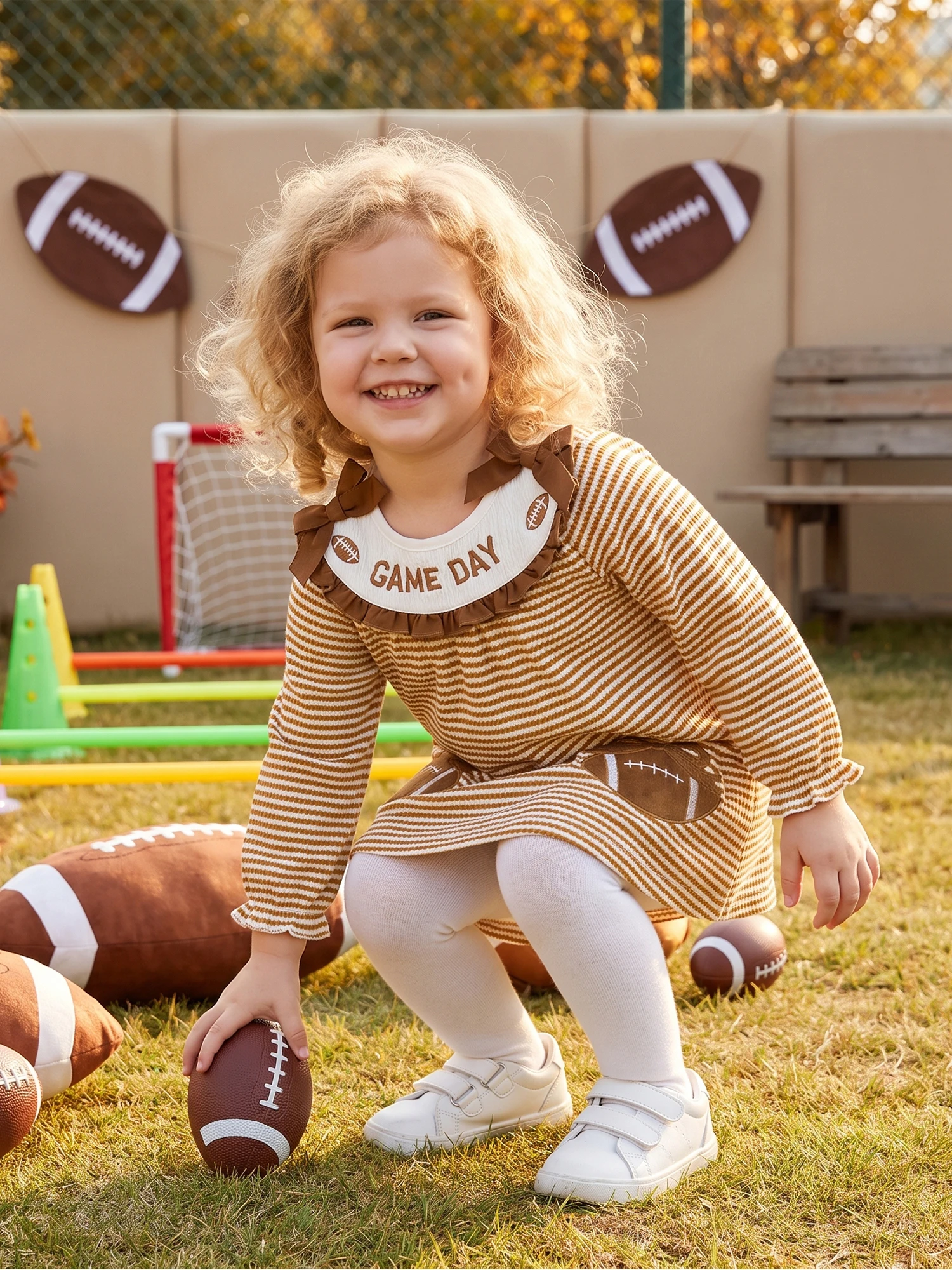 Neck Long Dress Long Dress Letter Toddler-Girl-Fall Girl Rugby Embroidery - Image 7