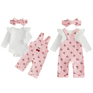 Cherry Print Overalls Long-Sleeve-Romper - Thumbnail Image 2
