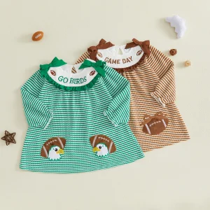 Neck Long Dress Long Dress Letter Toddler-Girl-Fall Girl Rugby Embroidery - Thumbnail Image 3