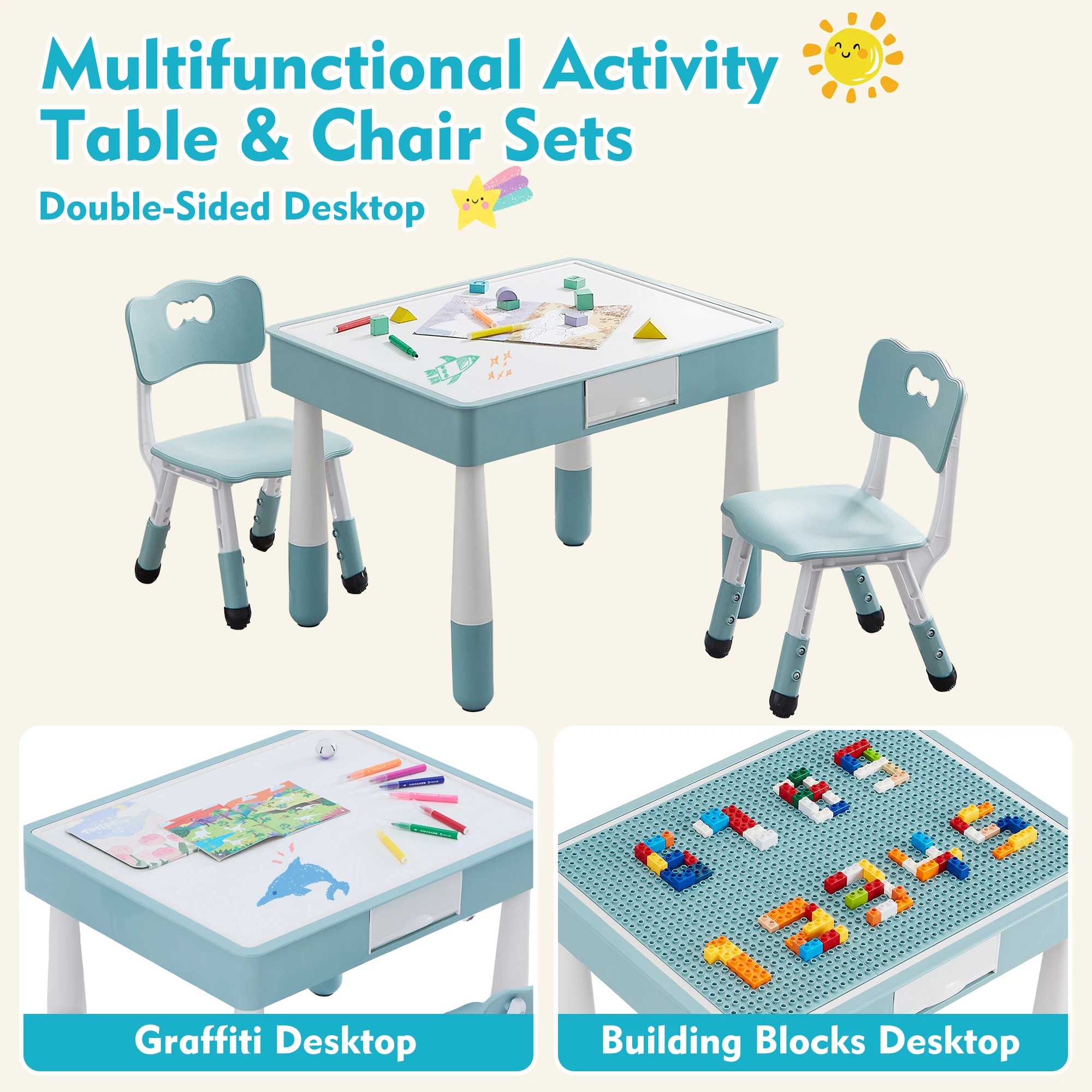 Kids 4 in 1 Table And 2 Chairs Set with Storage - Image 4
