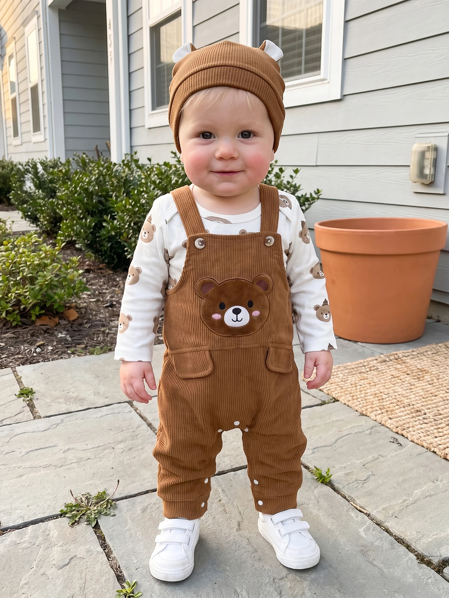 Bear Long Sleeve Romper Cartoon Bear Long Overalls- - Image 1