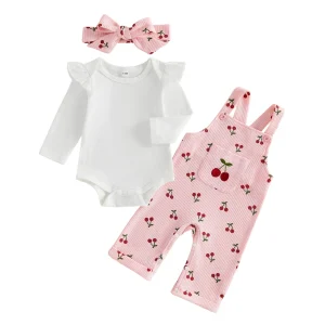 Cherry Print Overalls Long-Sleeve-Romper - Thumbnail Image 5