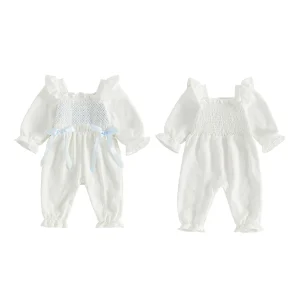 Girls-Romper-Long Baby Girls Romper Baby Smocked - Thumbnail Image 2