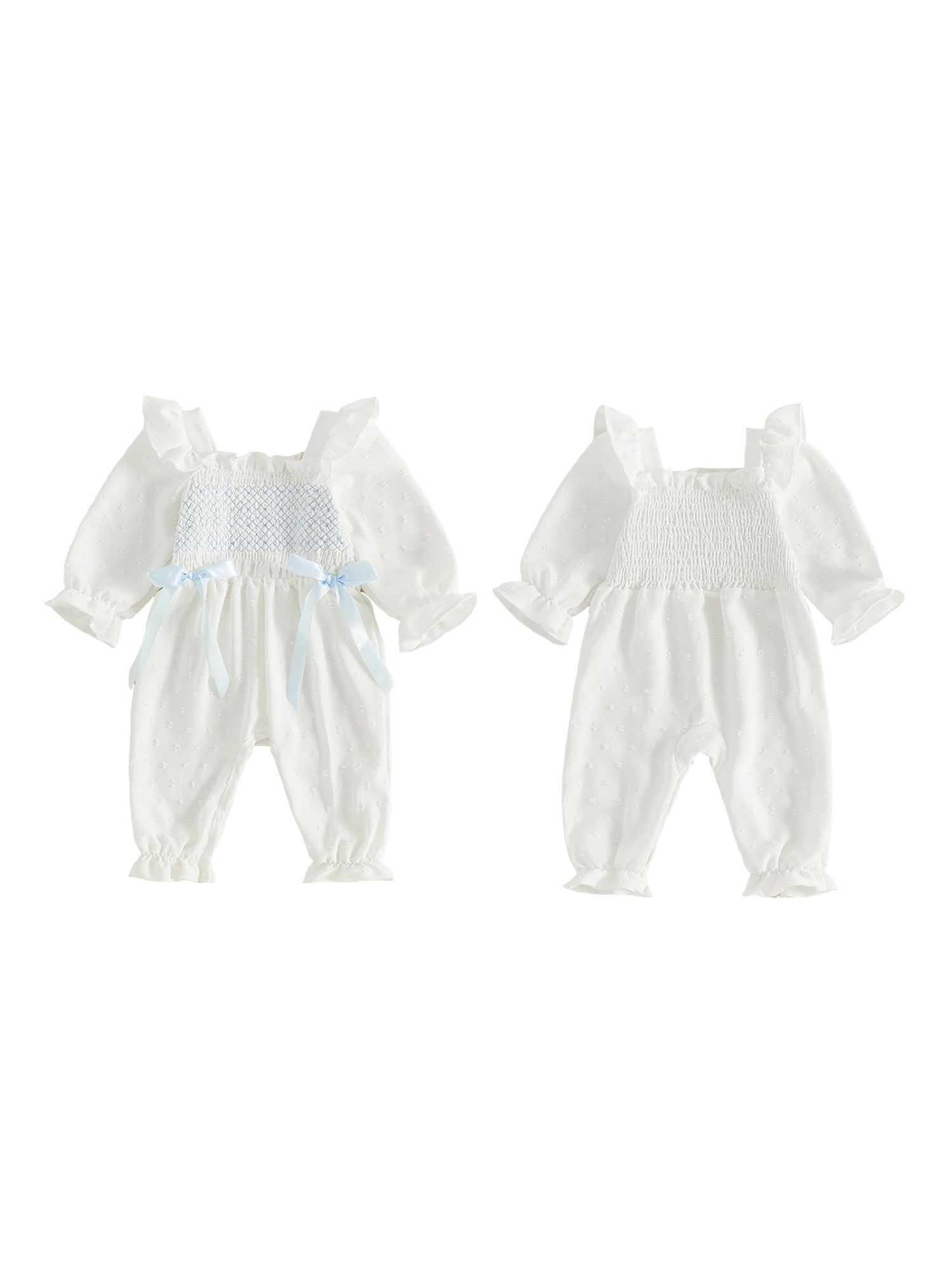 Girls-Romper-Long Baby Girls Romper Baby Smocked - Image 2