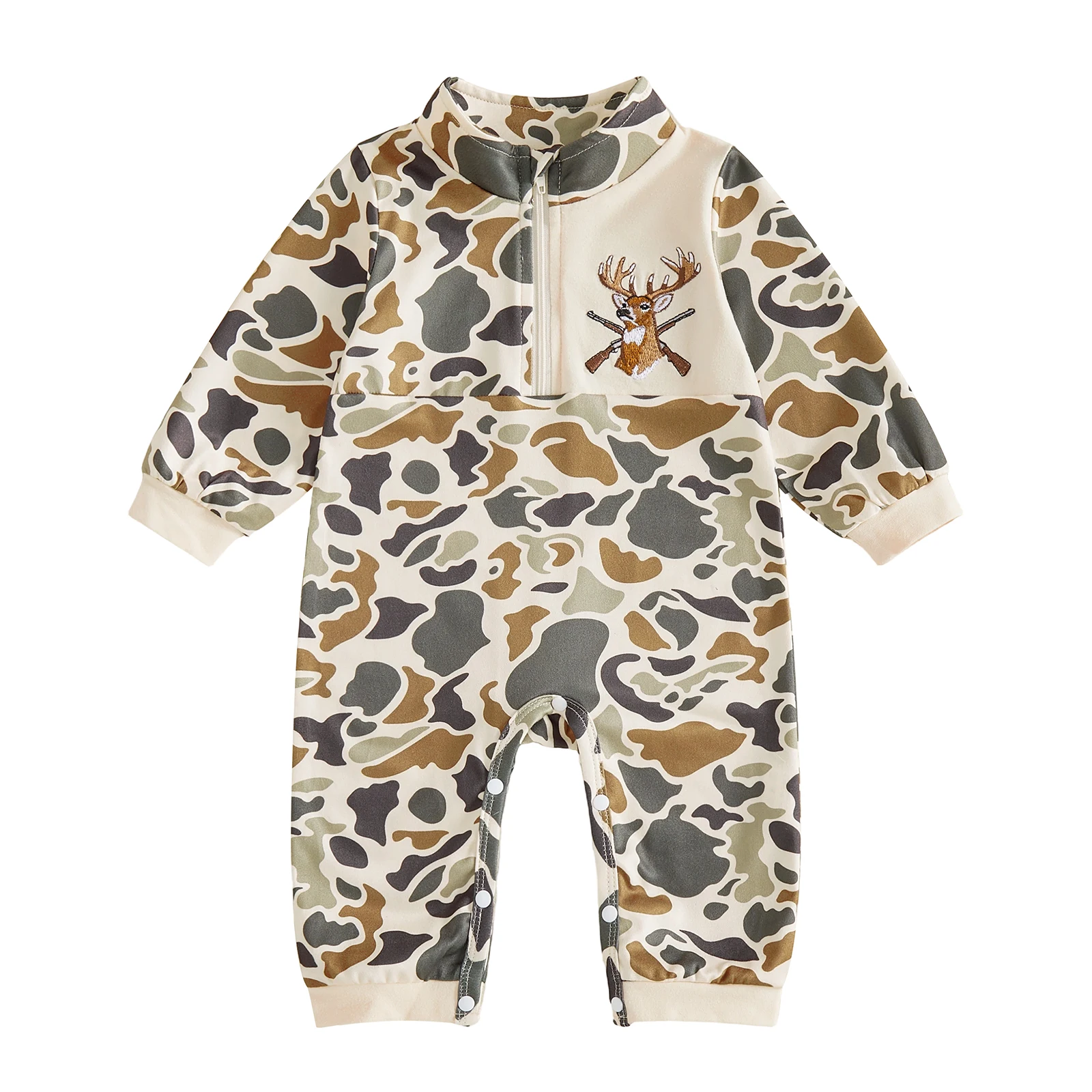 Baby Boy Long Baby Romper-Duck-Reindeer Neck Pattern Zip Zip Up - Image 6