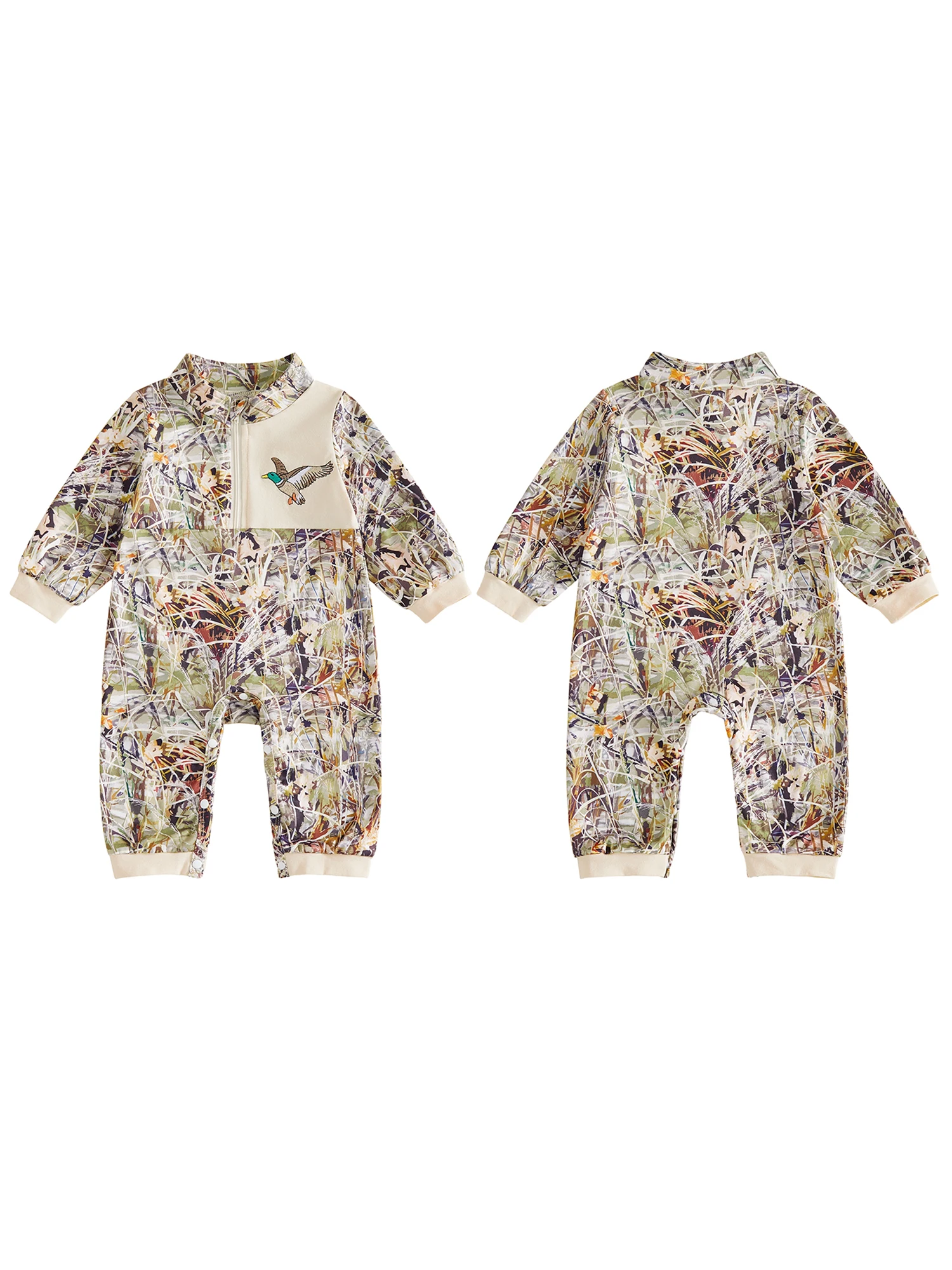 Baby Boy Long Baby Romper-Duck-Reindeer Neck Pattern Zip Zip Up - Image 2