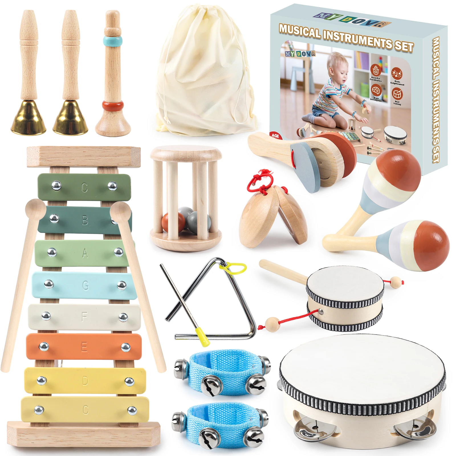 11 in 1 Toddler Musical Instruments,Wooden - Image 1