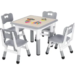 Kids Table and 4 Chairs Set, Anti-Slip Toddler Activity Desk | Height Adjustable (18.9–23.6), Wipe-Clean Desktop, Ding, Classroo - Thumbnail Image 1