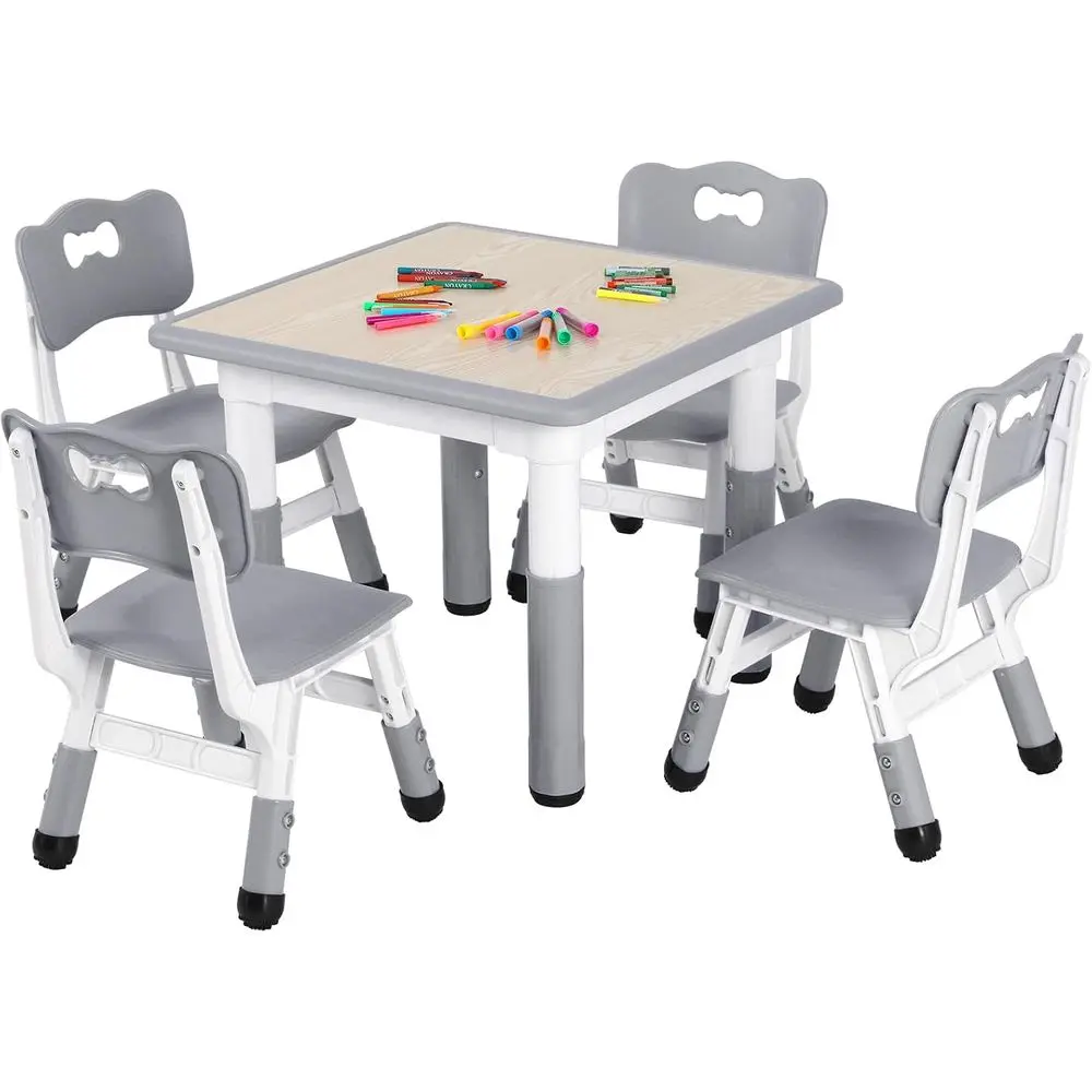 Kids Table and 4 Chairs Set, Anti-Slip Toddler Activity Desk | Height Adjustable (18.9–23.6), Wipe-Clean Desktop, Ding, Classroo - Image 1