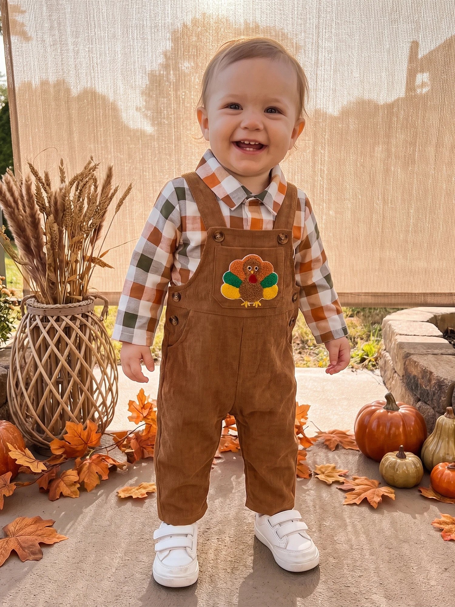 Thanksgiving Oufits Sleeve Sleeve Plaid Romper Thanksgiving Oufit - Image 5