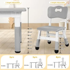 Kids Table and 4 Chairs Set, Anti-Slip Toddler Activity Desk | Height Adjustable (18.9–23.6), Wipe-Clean Desktop, Ding, Classroo - Thumbnail Image 3