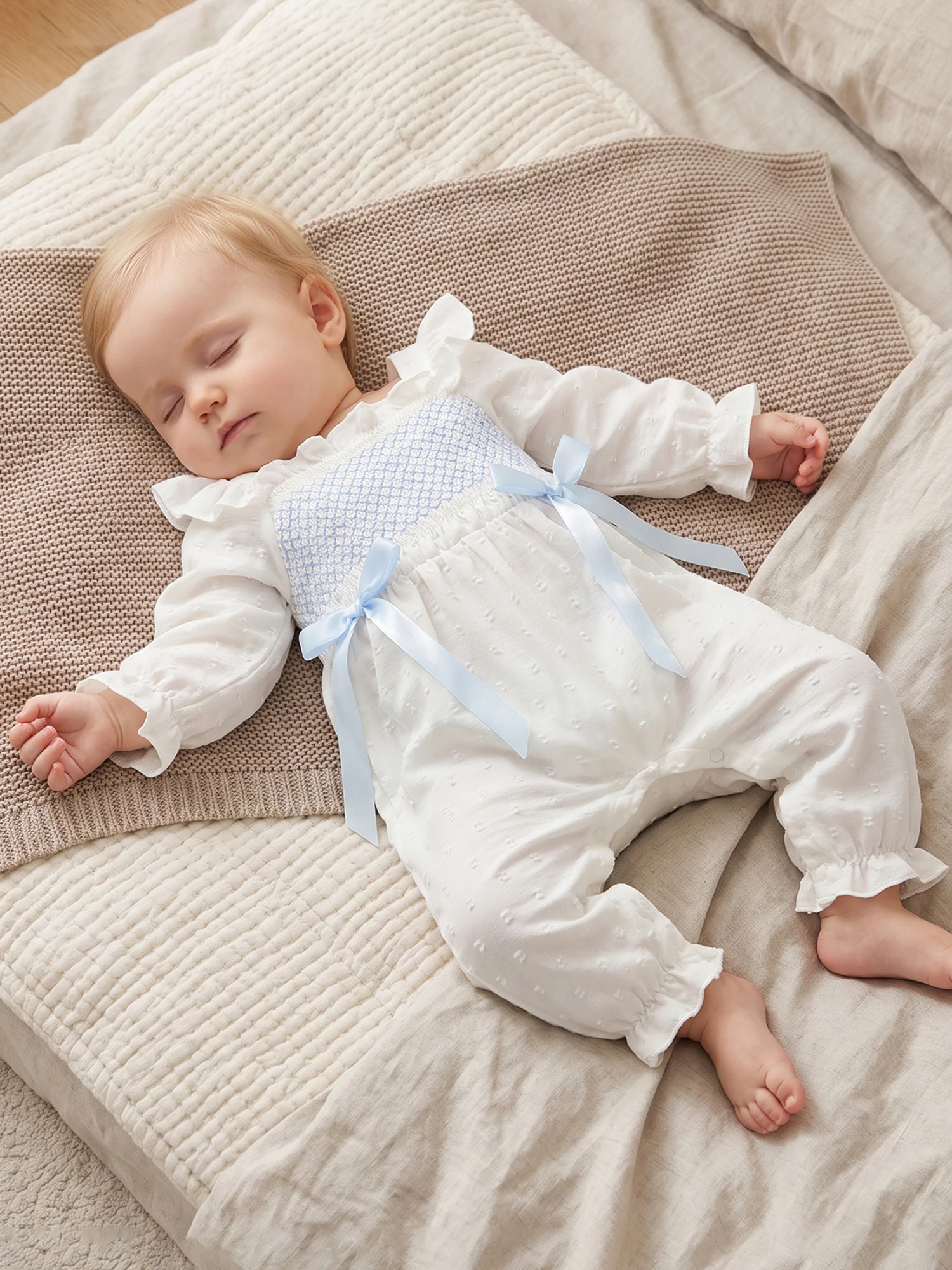 Girls-Romper-Long Baby Girls Romper Baby Smocked - Image 1