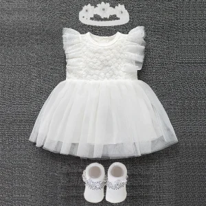 New Born Baby Girl Dress Clothes Christening Dress - Thumbnail Image 2